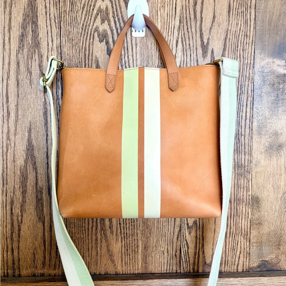 🩷MADEWELL🩷Tan Leather Tote with Cream & Mint crossbody strap - Picture 1 of 15